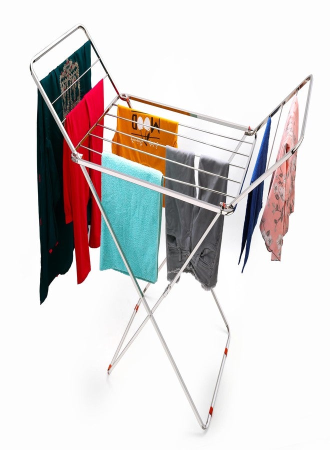 SUNDRY Tuff & Tuff Stainless Steel Clothes Drying Rack, Foldable 2-Level Laundry Drying Rack, Free-Standing Large Drying, Silver - Image 3