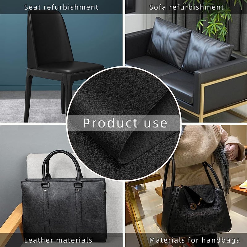 KINJORU Black Self-Adhesive Genuine Leather Repair Patch 30 x 60cm Durable Leather Sheet for Sofa, Couch, Furniture, Car Seats, and Jackets Waterproof DIY Upholstery Repair Tape - Image 2