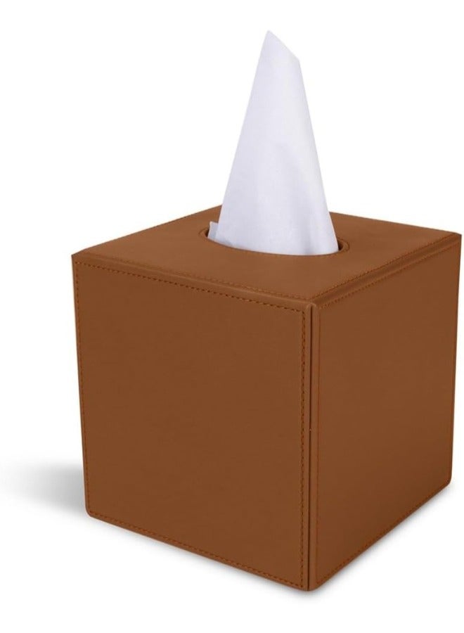 Lamsit Ibdaa Leather Tissue Box Holder with Magnetic Bottom | Rectangular Napkin Facial Tissues Dispenser | Square Cover PU Leather | Modern Organizer for Home Office Desk Car (Brown, Cubic) - Image 2