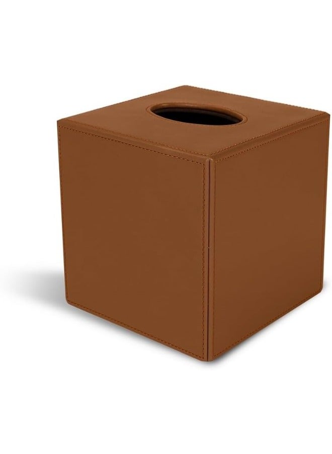 Lamsit Ibdaa Leather Tissue Box Holder with Magnetic Bottom | Rectangular Napkin Facial Tissues Dispenser | Square Cover PU Leather | Modern Organizer for Home Office Desk Car (Brown, Cubic) - Image 1