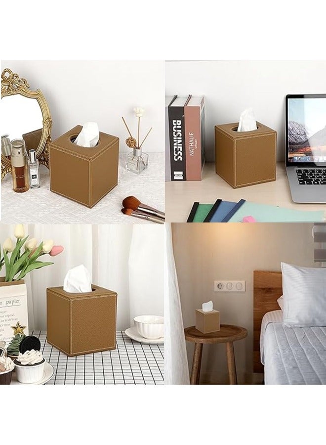 Lamsit Ibdaa Leather Tissue Box Holder with Magnetic Bottom | Rectangular Napkin Facial Tissues Dispenser | Square Cover PU Leather | Modern Organizer for Home Office Desk Car (Brown, Cubic) - Image 5