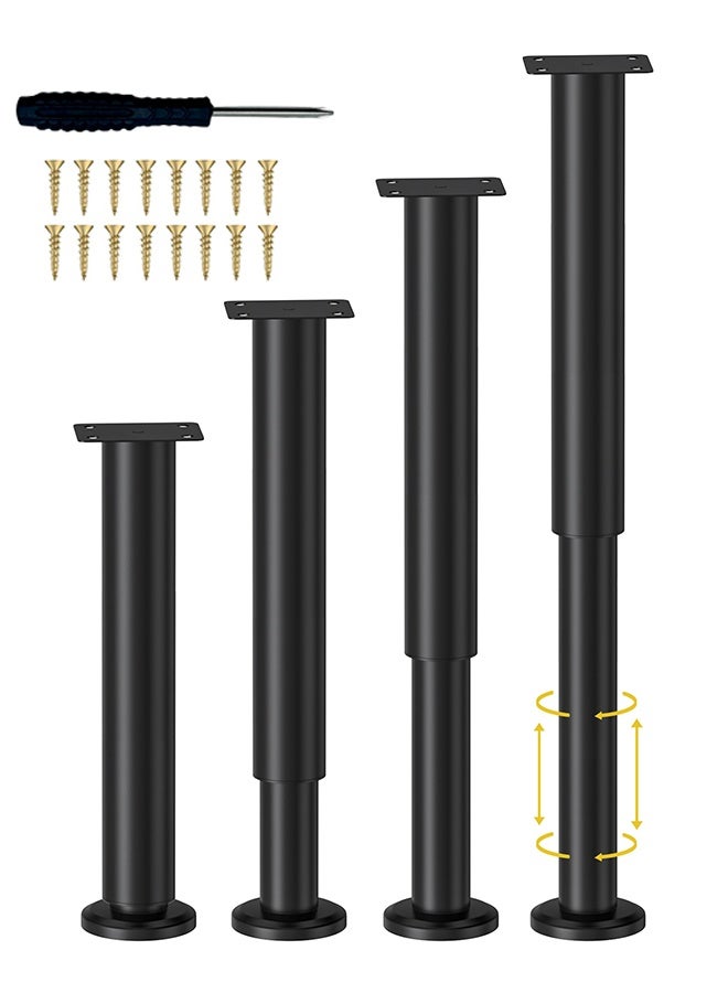 بوفان 4 قطع من أرجل دعم السرير القابلة للتعديل الارتفاع [مع 18 قطعة من البراغي] لإطار السرير/شريحة منتصف السرير، أرجل استبدال أثاث شديدة التحمل 10-15.8 بوصة للأريكة/الخزانة/الأريكة/خزانة الملابس/الطاولة (أسود) - Image 1