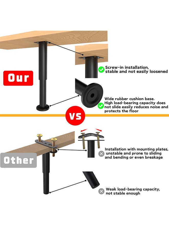 بوفان 4 قطع من أرجل دعم السرير القابلة للتعديل الارتفاع [مع 18 قطعة من البراغي] لإطار السرير/شريحة منتصف السرير، أرجل استبدال أثاث شديدة التحمل 10-15.8 بوصة للأريكة/الخزانة/الأريكة/خزانة الملابس/الطاولة (أسود) - Image 4