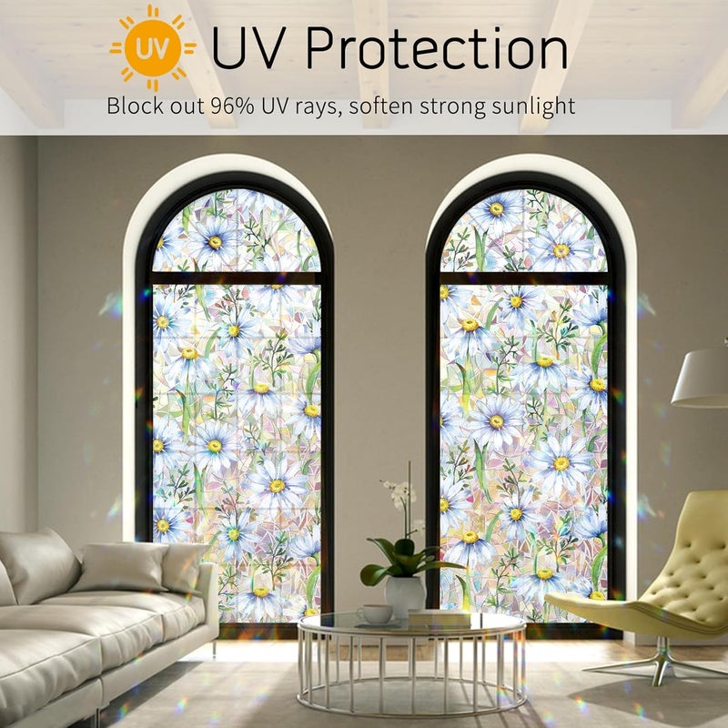 Maritown Window Film Privacy Rainbow Static Cling Window Film Plants Flowers Patterned Stained Glass Decorative Window Covering Stickers Films for Bathroom Kitchen Glass Windows Doors - Image 4