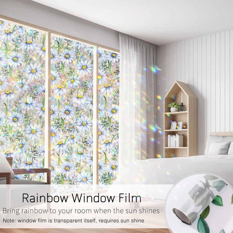 Maritown Window Film Privacy Rainbow Static Cling Window Film Plants Flowers Patterned Stained Glass Decorative Window Covering Stickers Films for Bathroom Kitchen Glass Windows Doors - Image 5