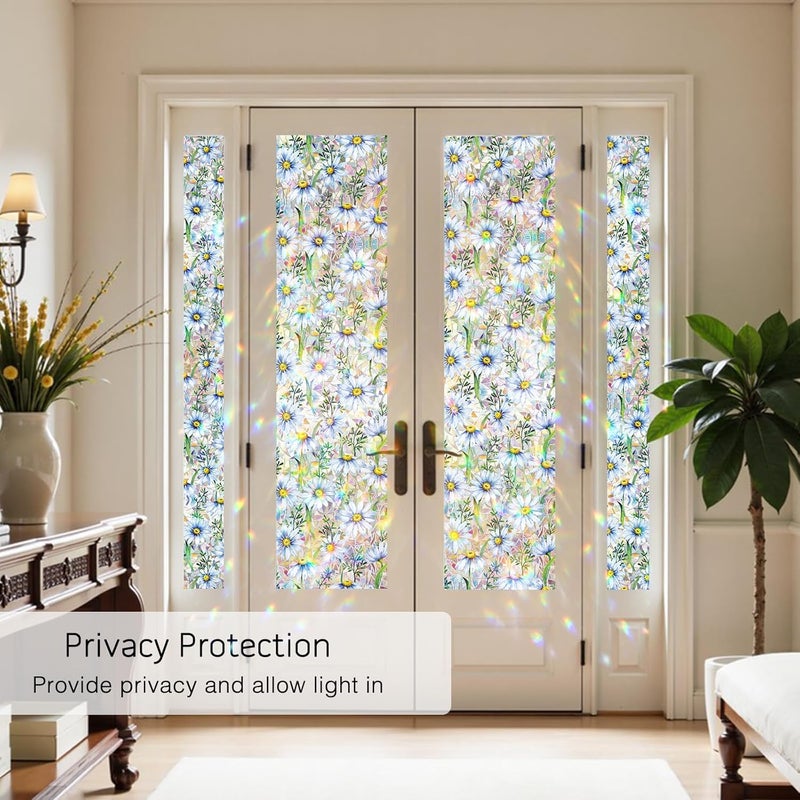 Maritown Window Film Privacy Rainbow Static Cling Window Film Plants Flowers Patterned Stained Glass Decorative Window Covering Stickers Films for Bathroom Kitchen Glass Windows Doors - Image 3