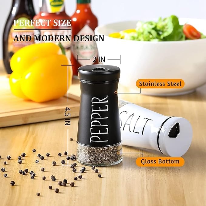 BITTZOOT Salt and Pepper Shakers Set Stainless Steel Salt and Pepper Sprinkler for Restaurant with Glass Bottom Spice Dispenser Ideal for Himalayan Kosher Black and White Pepper 35 oz - Image 5