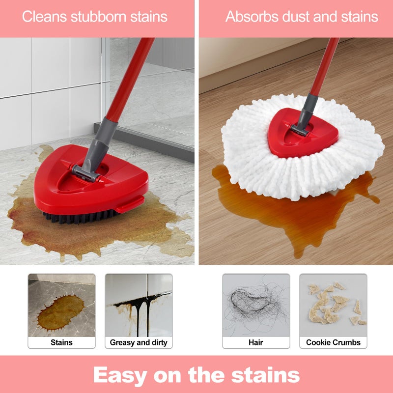 Uoiispet Mop Handle Mop Replace Heads and Mop Base Brush Replacement for O Cedar EasyWring 1-Tank System Include 3 Spin Mop Replacement Head, 4-Section Mop Handles, 1 Base and 1 Scrub Brush Combo - Image 4