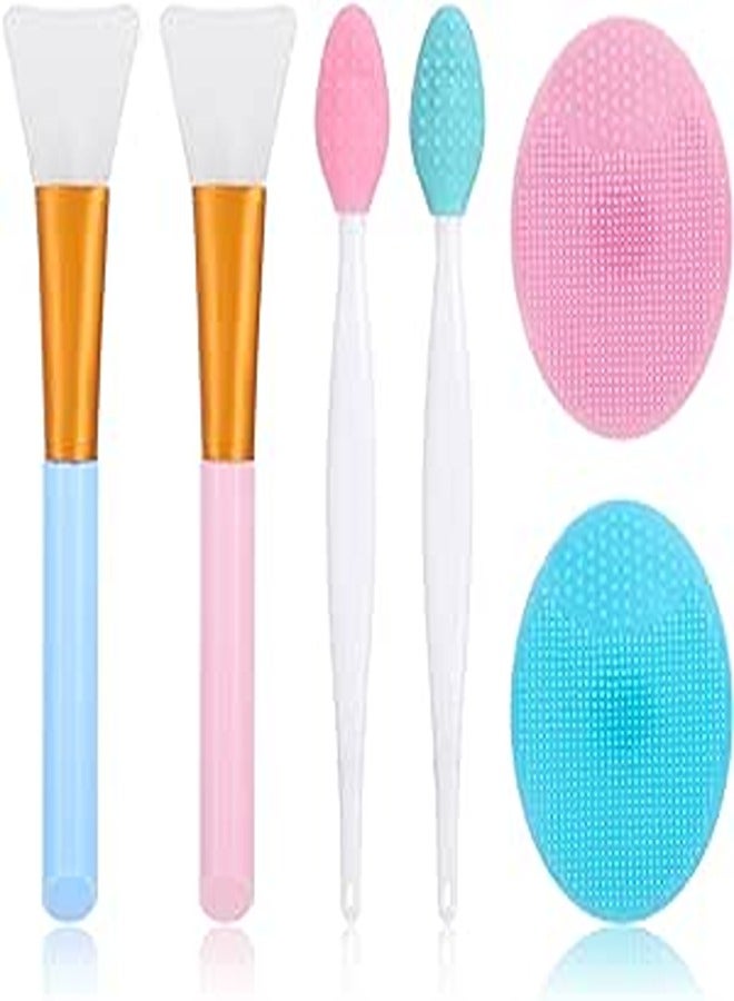WLLHYF 6 Piece Silicone Facial Cleansing Brush Face Mask Brush Exfoliating Lip Exfoliating Brush Set Exfoliating Nose Blackhead Remover Mask Applicator for Women and Girls Skin Care Tool