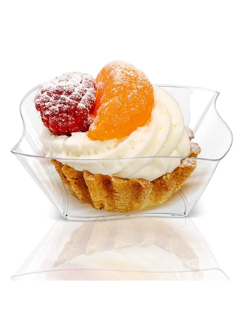 KASTWAVE 100Pcs Mini Dessert Cups, 150ml Plastic Streamline Dessert Bowl Clear Parfait Appetizer Cup Reusable Serving Bowl for Dessert Pudding Mousse Party - Image 1