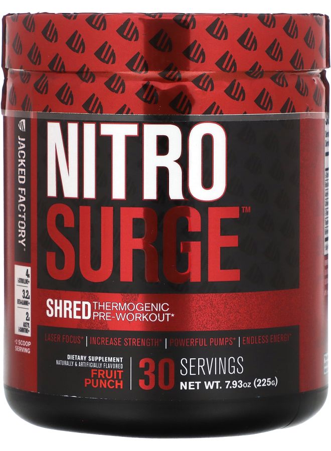 Jacked Factory Nitro Surge Shred Thermogenic PreWorkout Fruit Punch 7.93 oz. (225 g)
