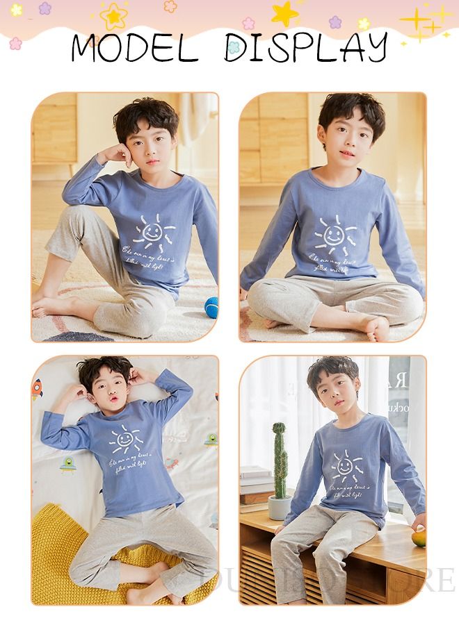 DUNISO 2-Piece Boy's Soft Pajamas Set Long Sleeve Cotton Sleepwear Loungewear Round Neck Nightwear Pajama Sets Spring And Autumn Home Wear Long Sleeve Top And Pants - Image 5