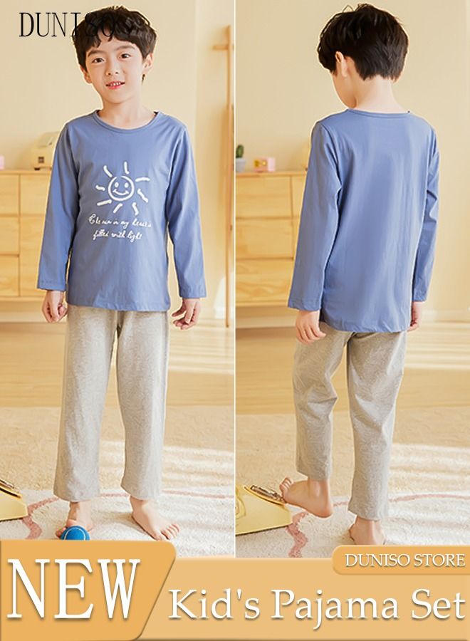 DUNISO 2-Piece Boy's Soft Pajamas Set Long Sleeve Cotton Sleepwear Loungewear Round Neck Nightwear Pajama Sets Spring And Autumn Home Wear Long Sleeve Top And Pants - Image 1