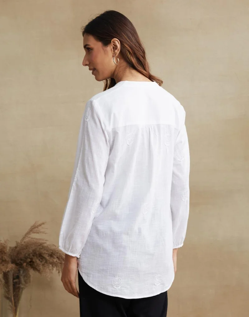 Fabindia  White Cotton Chikankari Clara Tunic for Women | Best Price UAE