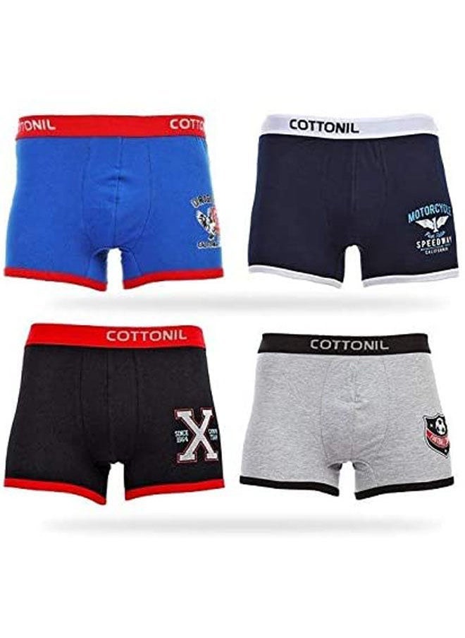 COTTONIL Printed Mid-Rise Boxers Pack Of 4 