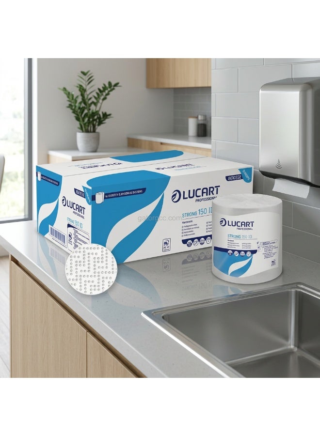 Lucart Auto Cut Rolls | 2 Ply Hand Towel Paper Roll | Auto Cut Dispenser Refill | Commercial Washroom Tissue | 550 Sheets | 6 Rolls - Image 3