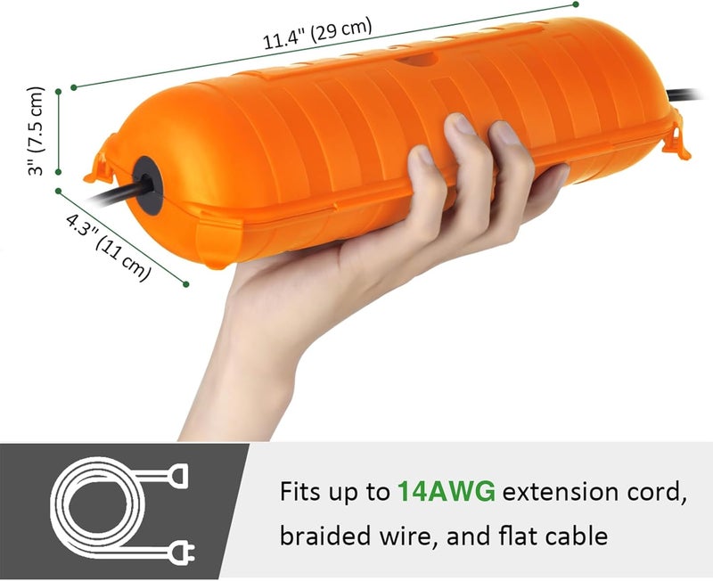 Flemoon Outdoor Extension Cord Safety Cover with Waterproof Protector Seal, Weatherproof Electrical Connection Box for Outdoor Outlets, Plugs, Sockets, Holiday Decorations, Power Tools, Orange - Image 3