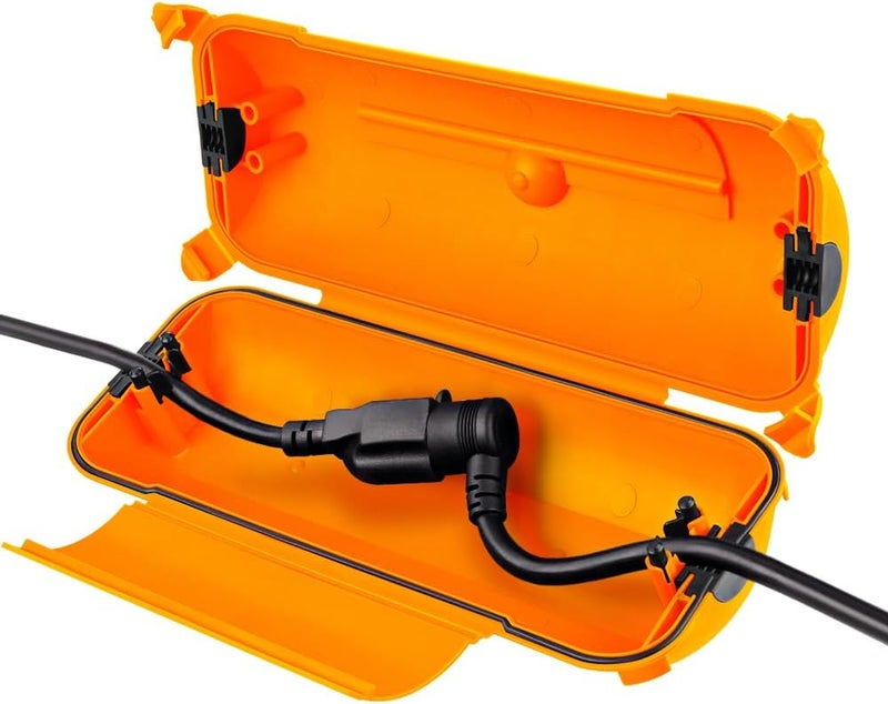 Flemoon Outdoor Extension Cord Safety Cover with Waterproof Protector Seal, Weatherproof Electrical Connection Box for Outdoor Outlets, Plugs, Sockets, Holiday Decorations, Power Tools, Orange - Image 1