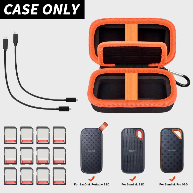 Comecase Case Compatible with SanDisk Extreme Pro/for SanDisk Portable SSD 1TB 2TB 4TB 500GB External Solid State Drive, Travel Storage Holder Bag for 2 SSD and Memory Card SD Card -Orange (Box Only) - Image 2