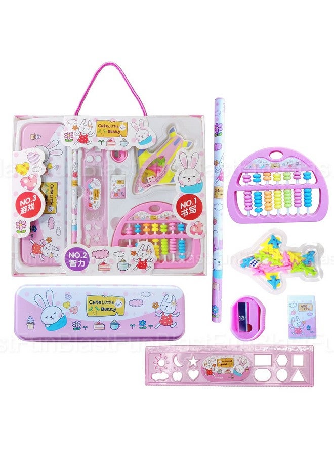 فنبلاست مجموعة أدوات مكتبية من فن بلاست كاواي للأطفال - هدايا إرجاع الأدوات المكتبية للأطفال، مجموعة أدوات مكتبية للطلاب، علبة أقلام، مسطرة، ممحاة، مبراة مع لعبة لودو وعداد ألعاب، هدايا عيد ميلاد (وردي-أرنب) - Image 1