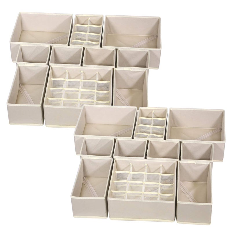 TENABORT TENABORT 21 Pack Foldable Drawer Organizer Dividers Cloth Storage Box Closet Dresser Organizer Cube Fabric Containers Basket Bins for Underwear Bras Socks Panties Lingeries Nursery Baby Clothes Beige