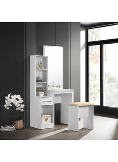 Home Box Kulltorp 2-Piece Plus Dresser | Dressing Table | Vanity Table | Makeup Table With Mirror And Stool Set White 79.5 x 163 x 39.5 cm  - Image 1