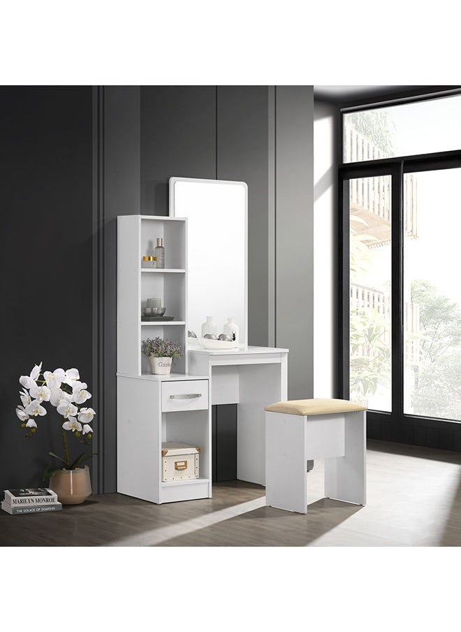 Home Box - Kulltorp 2-Piece Plus Dresser | Dressing Table | Vanity Table | Makeup Table With Mirror And Stool Set White 79.5 x 163 x 39.5 cm - Image 1
