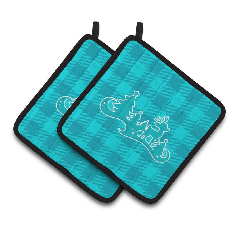 Caroline's Treasures ""Caroline's Treasures BB6974PTHD Christmas Tree Reindeer Blue Pair of Pot Holders  7.5 x 7.5""""  Multicolor"" 