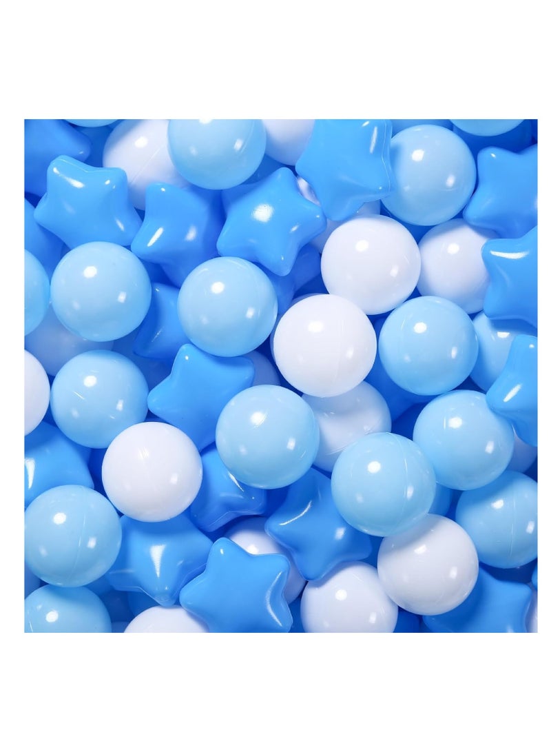 SYOSI 100pcs Star and Ball Shaped Pit Balls for Kids - BPA Free, Crush Proof Plastic Toy Balls in Macaron Colors - Perfect for Birthday Parties, Pools, Tents - Includes PVC/Mesh Storage Bag - Image 1