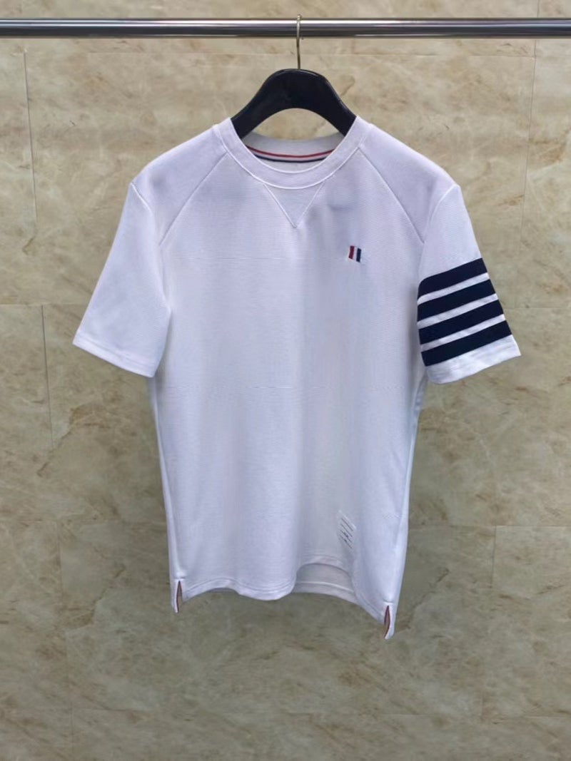 Tb Tom Red White Blue Embroidery Round Neck Short Sleeve Casual Comfortable Versatile Four Bar Round Neck Short Sleeve T-Shirt - Image 4