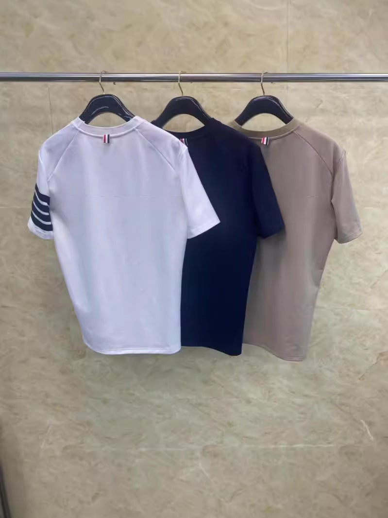 Tb Tom Red White Blue Embroidery Round Neck Short Sleeve Casual Comfortable Versatile Four Bar Round Neck Short Sleeve T-Shirt - Image 3