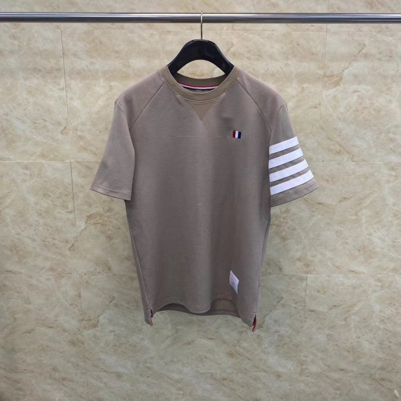Tb Tom Red White Blue Embroidery Round Neck Short Sleeve Casual Comfortable Versatile Four Bar Round Neck Short Sleeve T-Shirt - Image 1