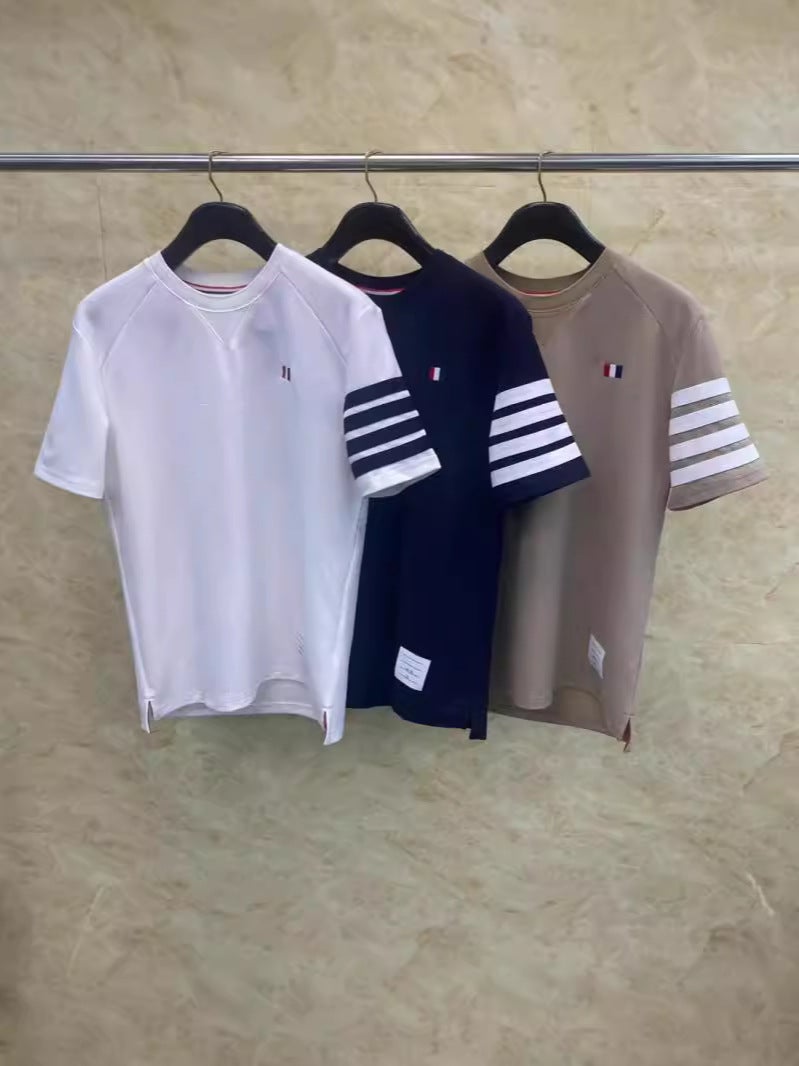 Tb Tom Red White Blue Embroidery Round Neck Short Sleeve Casual Comfortable Versatile Four Bar Round Neck Short Sleeve T-Shirt - Image 2