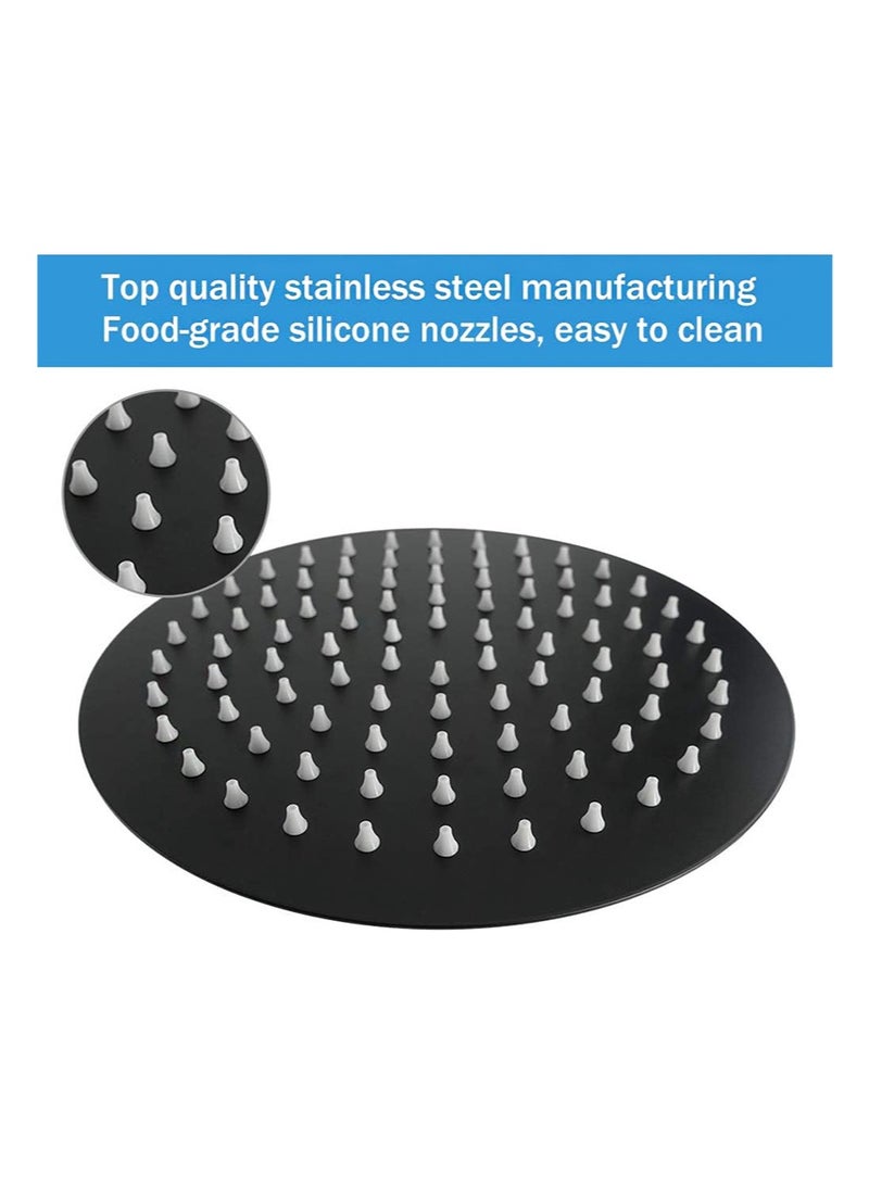 هالونهي رأس دش دائري مقاس 8 بوصات، رأس دش مطري، رأس دش رفيع للغاية عالي الضغط مصنوع بالكامل من الفولاذ المقاوم للصدأ، مثبت على الحائط أو السقف (أسود) - Image 2