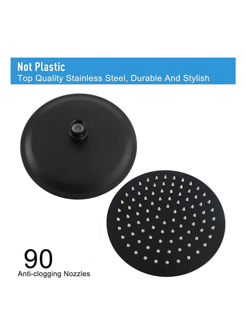 هالونهي رأس دش دائري مقاس 8 بوصات، رأس دش مطري، رأس دش رفيع للغاية عالي الضغط مصنوع بالكامل من الفولاذ المقاوم للصدأ، مثبت على الحائط أو السقف (أسود) - Image 3