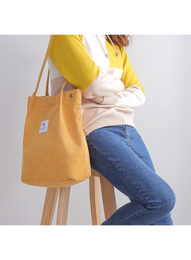 2025 Corduroy Shoulder Bag Women's South Korea Student Canvas Bag Large Capacity Artistic Simple All-match Shopping Bag-Color:Bean Green Smiling Face - Image 3