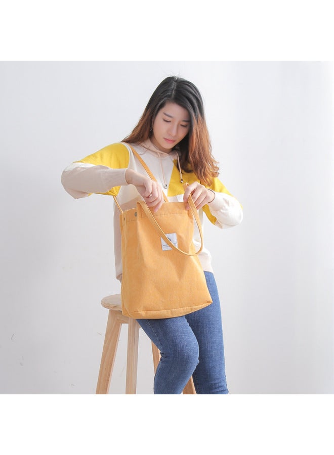 2025 Corduroy Shoulder Bag Women's South Korea Student Canvas Bag Large Capacity Artistic Simple All-match Shopping Bag-Color:Bean Green Smiling Face - Image 4