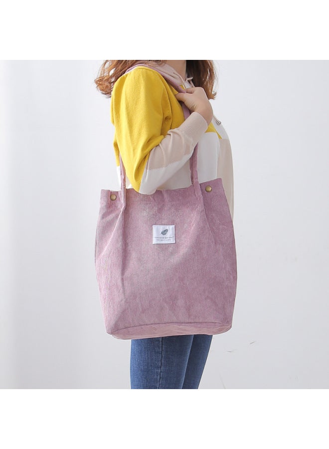 2025 Corduroy Shoulder Bag Women's South Korea Student Canvas Bag Large Capacity Artistic Simple All-match Shopping Bag-Color:Bean Green Smiling Face - Image 2