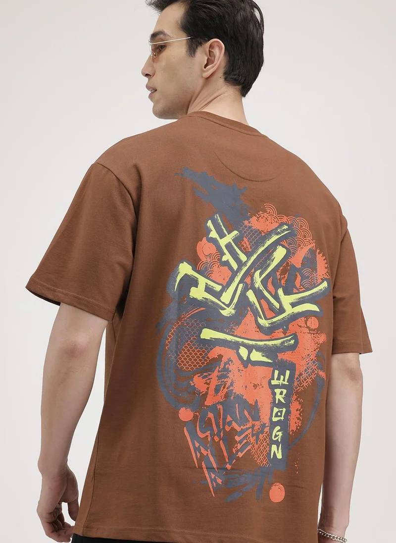 Wrogn Oversized Back Printed T-Shirt | Brown