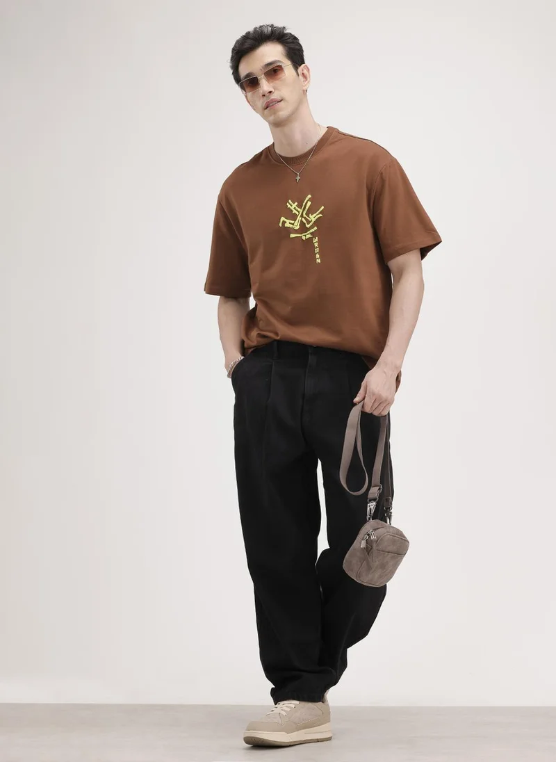 Wrogn Oversized Back Printed T-Shirt | Brown