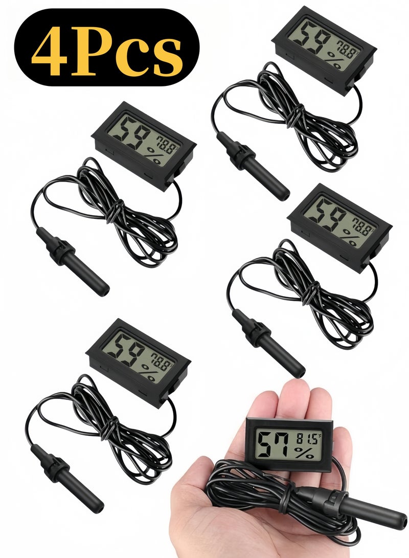 4Pcs Mini Digital Thermometer, Humidity Meter, Hygrometer with Probe: Electronic Temperature and Humidity Monitor for Reptile Incubator, Brooders, Garden, Greenhouse, Fridge, and Experimental Use - Image 1