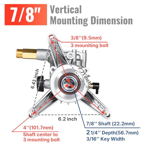 YAMATIC مضخة غسالة ضغط عمودية YAMATIC بمدخل/مخرج خلفي 7/8" 3000 PSI @ 2.5 GPM بديل لمضخات الغسالات، متوافقة مع 308653045، 308653052، 308653078، GCV190 والمزيد - Image 3