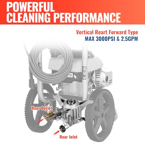 YAMATIC مضخة غسالة ضغط عمودية YAMATIC بمدخل/مخرج خلفي 7/8" 3000 PSI @ 2.5 GPM بديل لمضخات الغسالات، متوافقة مع 308653045، 308653052، 308653078، GCV190 والمزيد - Image 5