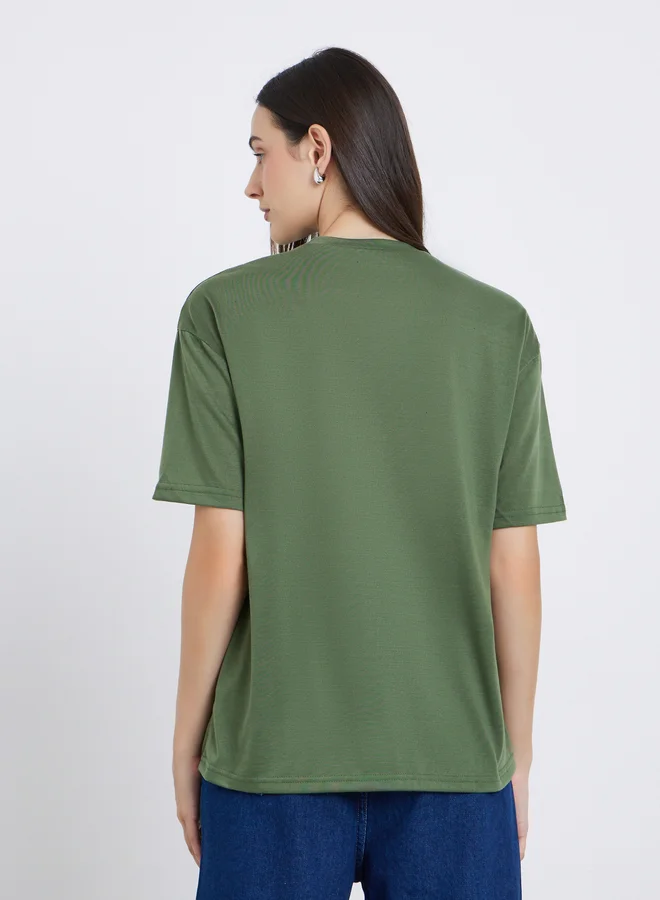 Styli Styli Women Green Studded Oversized T-Shirt