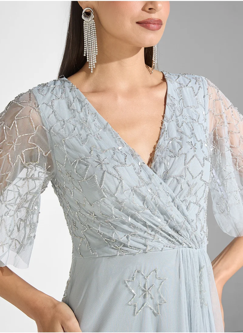 اميليا روز Embellished Wrap Maxi Dress