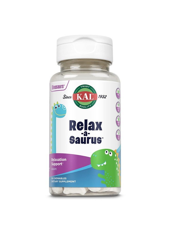 KAL Relax-a-Saurus, Stress Support Supplement for Kids, L-Theanine for Children with Herbal Stress Relief & Relaxation & Blend, Delicious Natural Grape Flavor, 60-Day Guarantee, 30 Chewables - Image 1