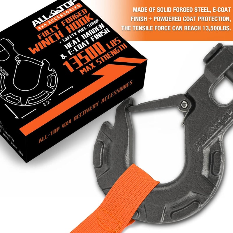 ALL-TOP Forged Steel Winch Hook, 5/16in 6Ton 13500Lbs, Extreme Hook for Winch Cable Ropes, Forged Steel & E-Coated Finish, Rhino Gray - Image 2