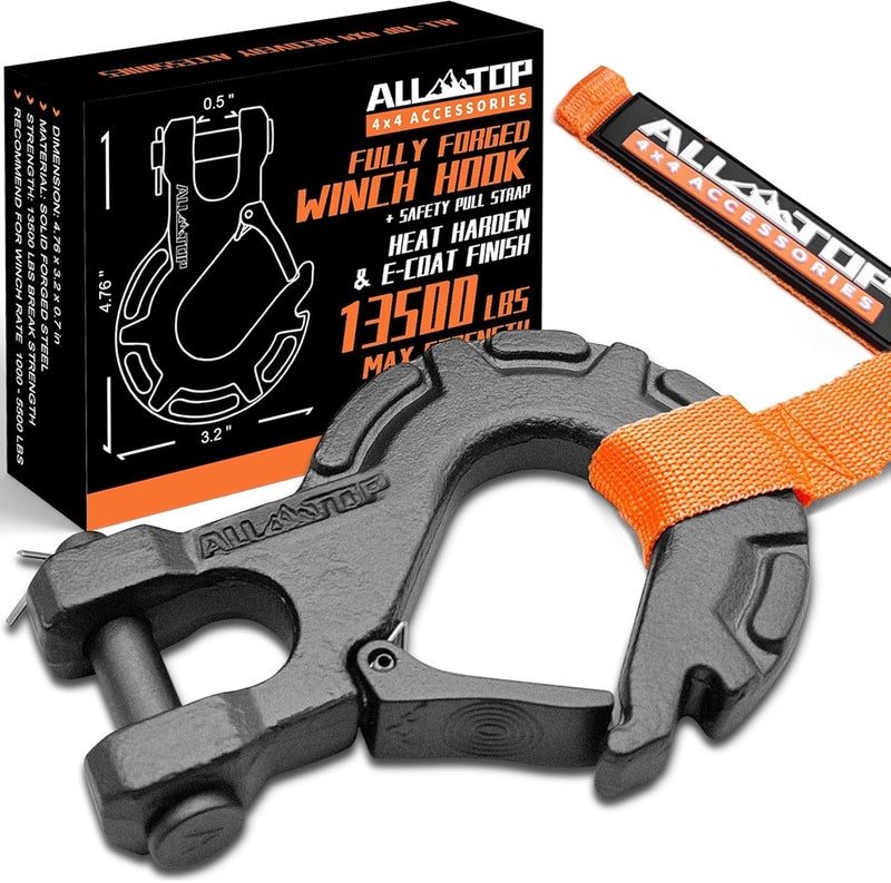 ALL-TOP Forged Steel Winch Hook, 5/16in 6Ton 13500Lbs, Extreme Hook for Winch Cable Ropes, Forged Steel & E-Coated Finish, Rhino Gray - Image 1