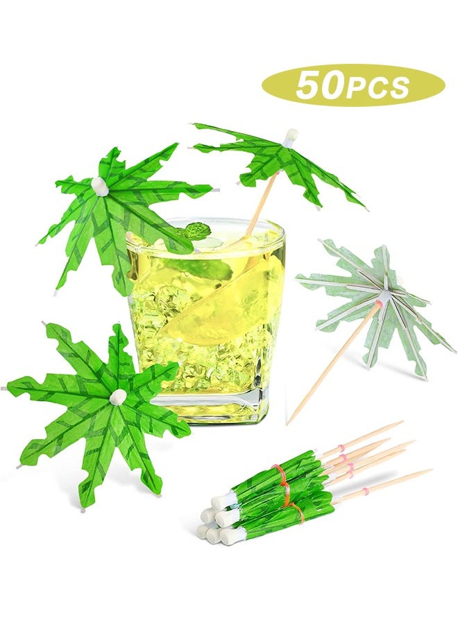 Organizer - 50PCS Cocktail Drink Umbrella Picks,Green Tropical Coconut Palm Tree Handmade Bamboo Cocktail Toothpicks Paper Umbrellas for Tropical Luau Hawaii Party - Image 1