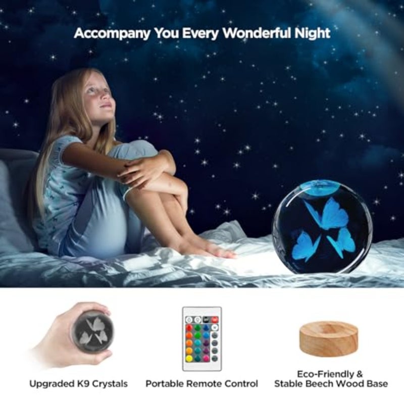3D Crystal Ball Night Light with Woodern Base, 3.15" Figurine Glass Lamp with 16 Colors Cute Desk Decor for Home Gifts for Women Friends - Image 4